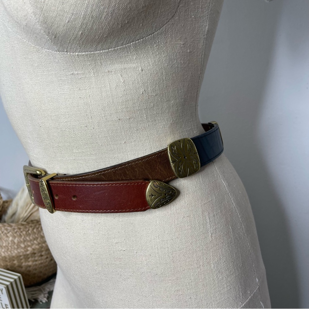 Vintage Brown Leather Belt with Brass Buckle - Picture 4 of 15